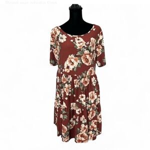 VIBE Burgundy Cream and White Midi Sundress with Crew Neck 1X